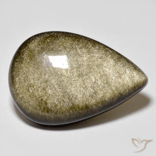 Obsidienne Noir avec reflets dorés naturelle En forme de poire, 16.02 ct, Opaque