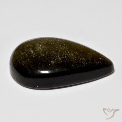 Obsidienne Noir avec reflets dorés naturelle En forme de poire, 16.02 ct, Opaque