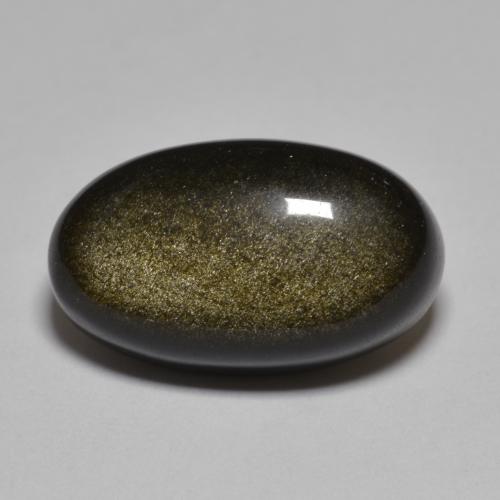 Obsidienne Noir avec reflets dorés naturelle Coupe ovale, 10.48 ct, Opaque