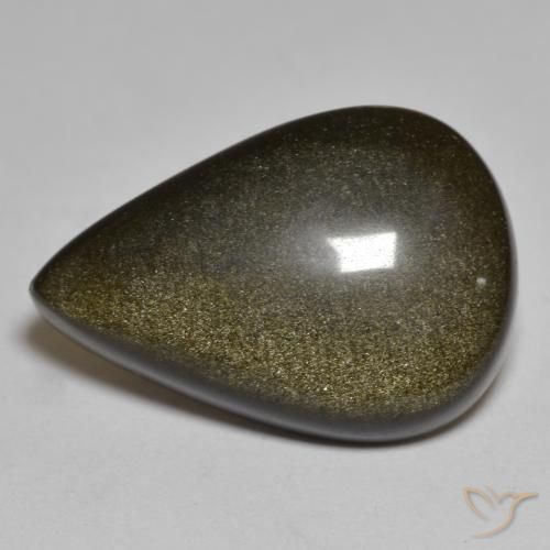 15.09ct Naturel Noir avec reflets dorés Obsidienne, En forme de poire, Opaque