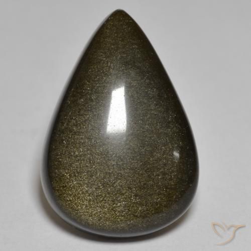 Obsidienne Noir avec reflets dorés naturelle En forme de poire, 15.09 ct, Opaque