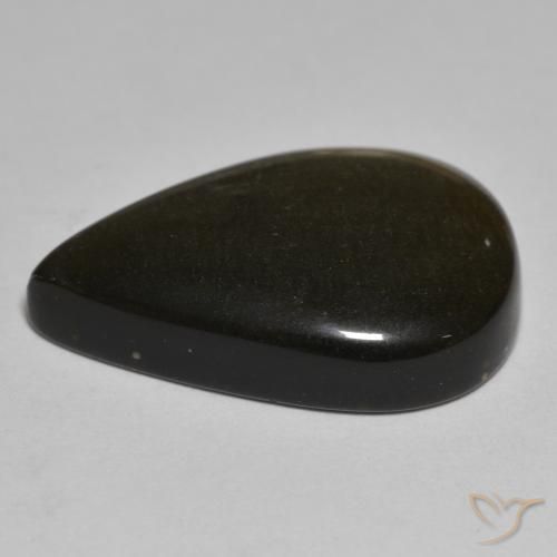 Obsidienne Noir avec reflets dorés naturelle En forme de poire, 15.09 ct, Opaque