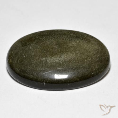Obsidienne Noir avec reflets dorés naturelle ovale, 23.91 ct, Opaque