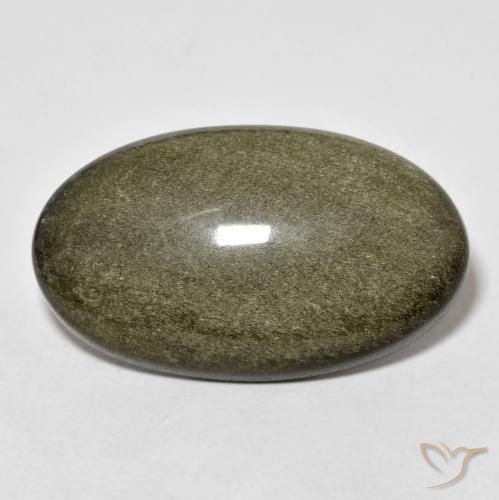 Obsidienne Noir avec reflets dorés naturelle ovale, 18.46 ct, Opaque