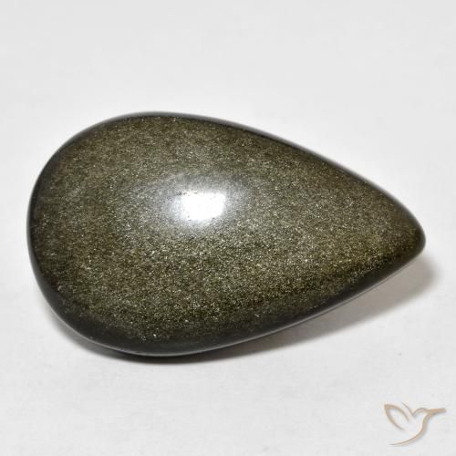 19.39ct Naturel Noir avec reflets dorés Obsidienne, En forme de poire, Opaque