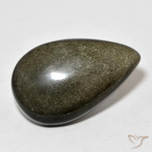 Obsidienne Noir avec reflets dorés naturelle En forme de poire, 19.39 ct, Opaque