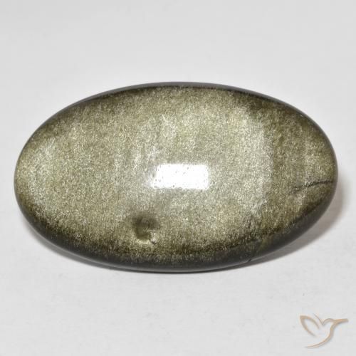 Obsidienne Noir avec reflets dorés naturelle ovale, 20.73 ct, Opaque
