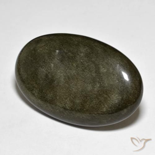 Obsidienne Noir avec reflets dorés naturelle ovale, 31.53 ct, Opaque