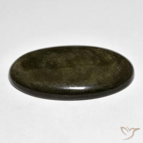 Obsidienne Noir avec reflets dorés naturelle ovale, 31.53 ct, Opaque