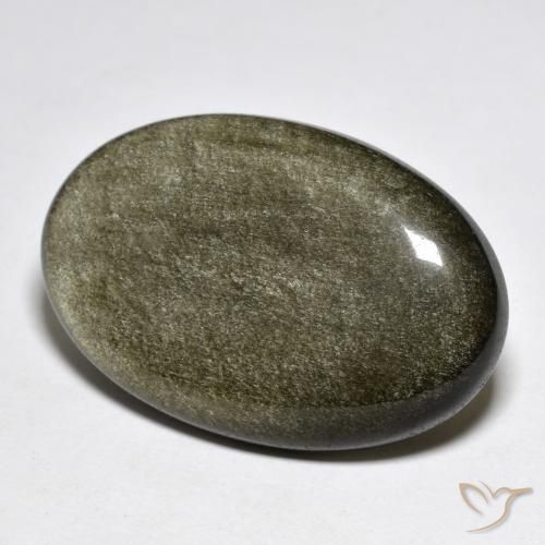 Obsidienne Noir avec reflets dorés naturelle ovale, 30.38 ct, Opaque