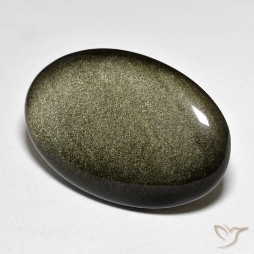 Obsidienne Noir avec reflets dorés naturelle ovale, 30.47 ct, Opaque