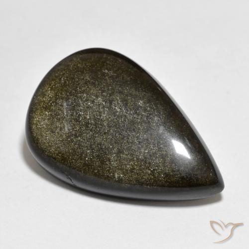 18.27ct Naturel Noir avec reflets dorés Obsidienne, En forme de poire, Opaque