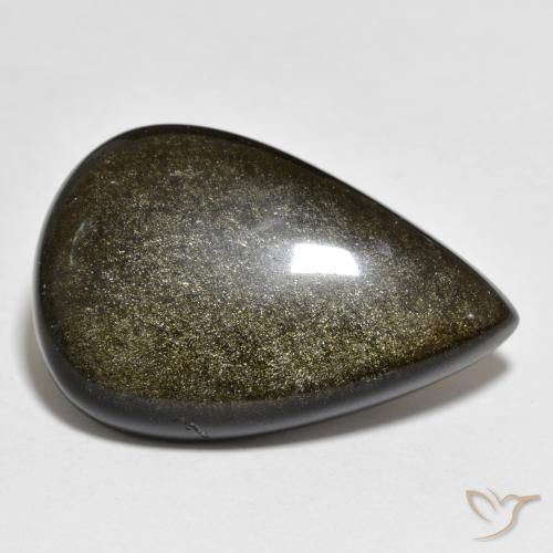 Obsidienne Noir avec reflets dorés naturelle En forme de poire, 18.27 ct, Opaque