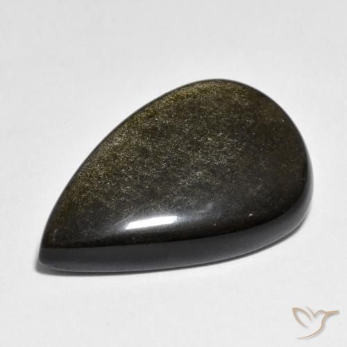 Obsidienne Noir avec reflets dorés naturelle En forme de poire, 18.27 ct, Opaque