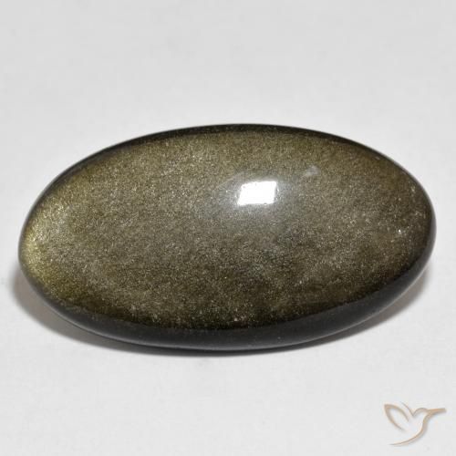 Obsidienne Noir avec reflets dorés naturelle ovale, 21.84 ct, Opaque