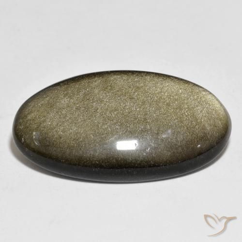 Obsidienne Noir avec reflets dorés naturelle ovale, 21.84 ct, Opaque