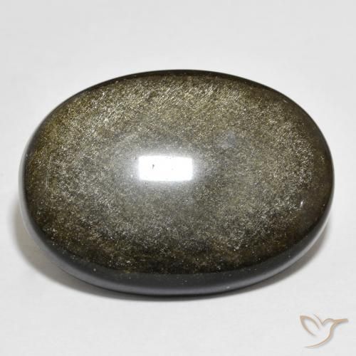 Obsidienne Noir avec reflets dorés naturelle ovale, 22.54 ct, Opaque