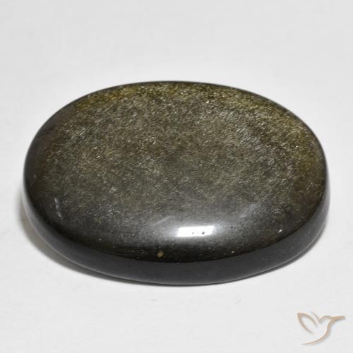 Obsidienne Noir avec reflets dorés naturelle ovale, 22.54 ct, Opaque