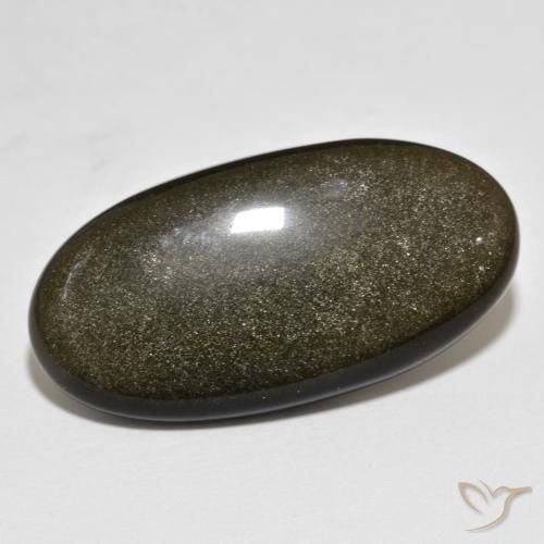 Obsidienne Noir avec reflets dorés naturelle ovale, 19.87 ct, Opaque