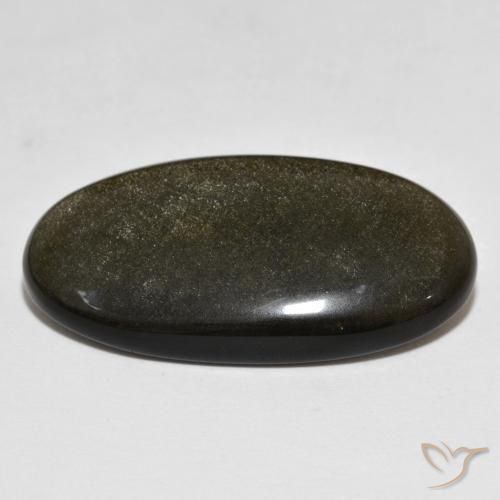 Obsidienne Noir avec reflets dorés naturelle ovale, 19.87 ct, Opaque