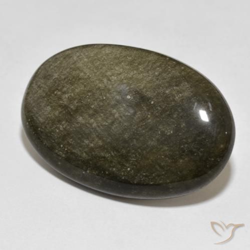 Obsidienne Noir avec reflets dorés naturelle ovale, 30.28 ct, Opaque