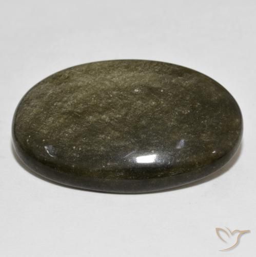 Obsidienne Noir avec reflets dorés naturelle ovale, 30.28 ct, Opaque