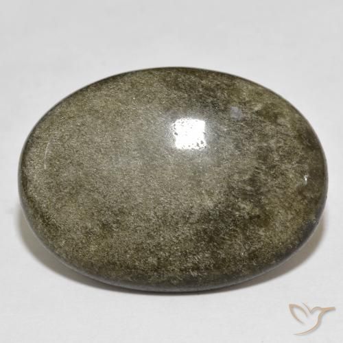 Obsidienne Noir avec reflets dorés naturelle ovale, 21.74 ct, Opaque