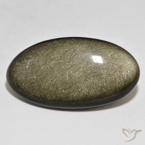 Obsidienne Noir avec reflets dorés naturelle ovale, 33.15 ct, Opaque