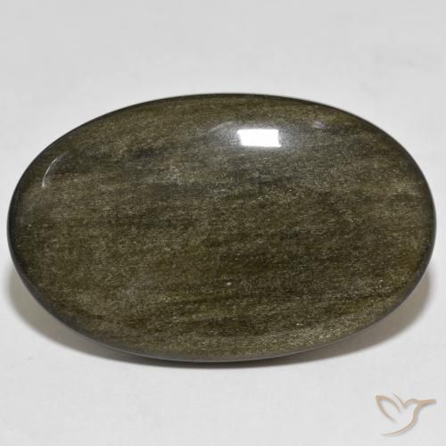 39.46ct Naturel Noir avec reflets dorés Obsidienne, ovale, Opaque
