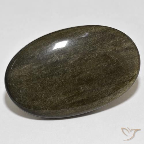 Obsidienne Noir avec reflets dorés naturelle ovale, 39.46 ct, Opaque