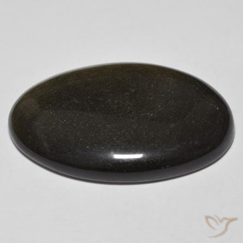 Obsidienne Noir avec reflets dorés naturelle ovale, 27.67 ct, Opaque