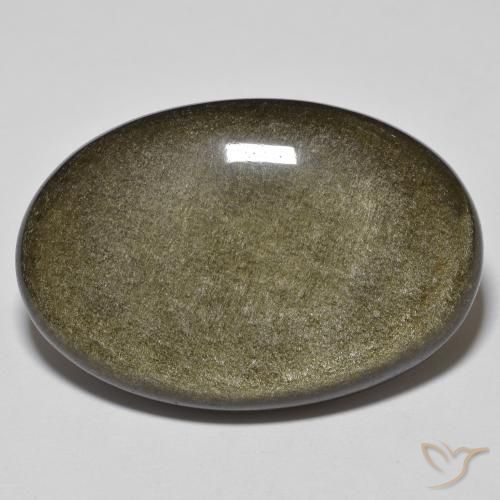 32.66ct Naturel Noir avec reflets dorés Obsidienne, ovale, Opaque