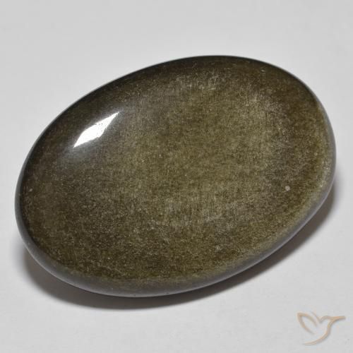 Obsidienne Noir avec reflets dorés naturelle ovale, 32.66 ct, Opaque