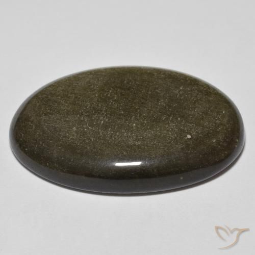 Obsidienne Noir avec reflets dorés naturelle ovale, 32.66 ct, Opaque
