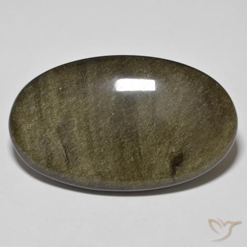 Obsidienne Noir avec reflets dorés naturelle ovale, 33.09 ct, Opaque