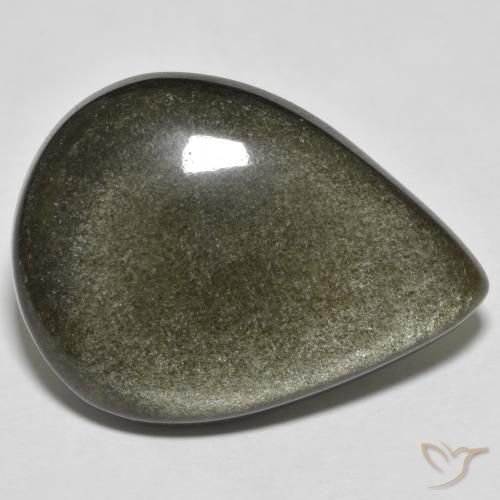 23.49ct Naturel Noir avec reflets dorés Obsidienne, En forme de poire, Opaque