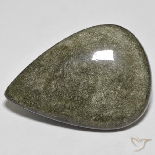 34.05ct Naturel Noir avec reflets dorés Obsidienne, En forme de poire, Opaque