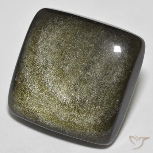 Obsidienne Noir avec reflets dorés naturelle Coupe coussin, 27.68 ct, Opaque