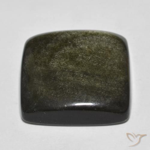 Obsidienne Noir avec reflets dorés naturelle Coupe coussin, 27.68 ct, Opaque