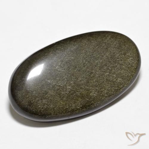 Obsidienne Noir avec reflets dorés naturelle ovale, 18.78 ct, Opaque