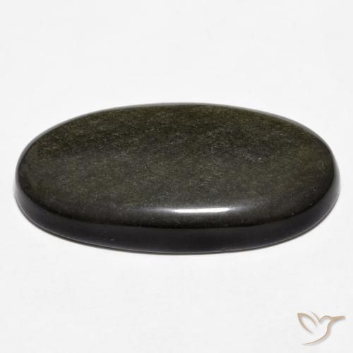Obsidienne Noir avec reflets dorés naturelle ovale, 18.78 ct, Opaque