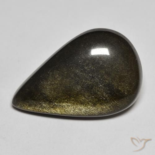 Obsidienne Noir avec reflets dorés naturelle En forme de poire, 11.01 ct, Opaque