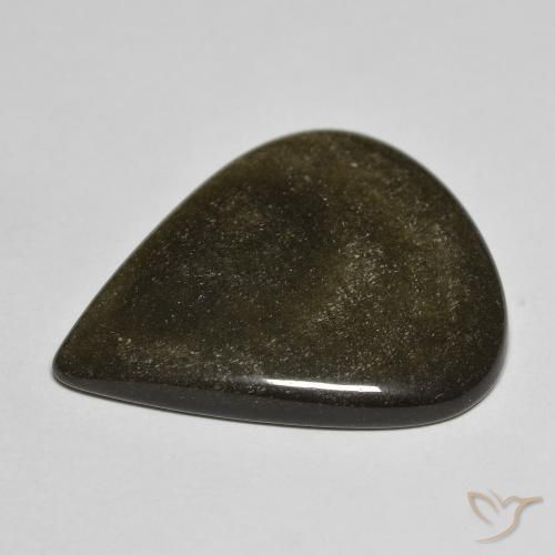 Obsidienne Noir avec reflets dorés naturelle En forme de poire, 17.61 ct, Opaque