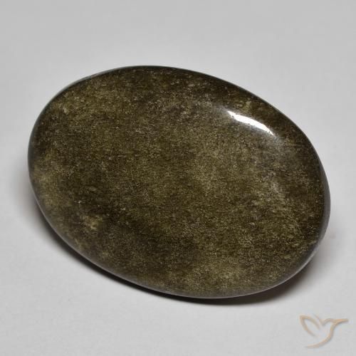 Obsidienne Noir avec reflets dorés naturelle ovale, 17.44 ct, Opaque