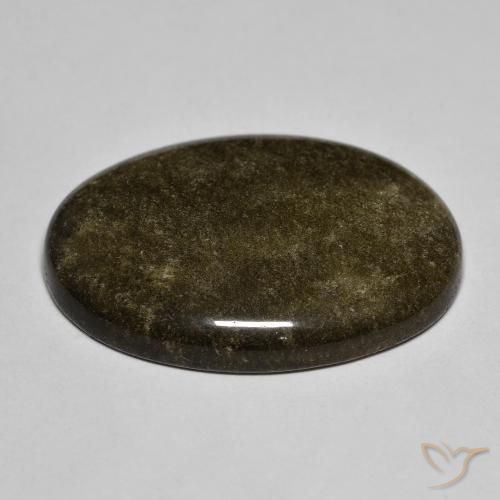 Obsidienne Noir avec reflets dorés naturelle ovale, 17.44 ct, Opaque