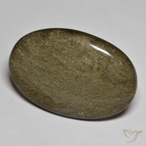 Obsidienne Noir avec reflets dorés naturelle ovale, 30.83 ct, Opaque