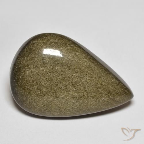 Obsidienne Noir avec reflets dorés naturelle En forme de poire, 14.32 ct, Opaque