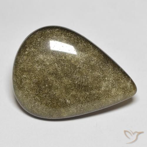 Obsidienne Noir avec reflets dorés naturelle En forme de poire, 9.59 ct, Opaque