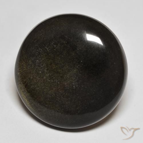 Obsidienne Noir avec reflets dorés naturelle Coupe roude, 30.14 ct, Opaque