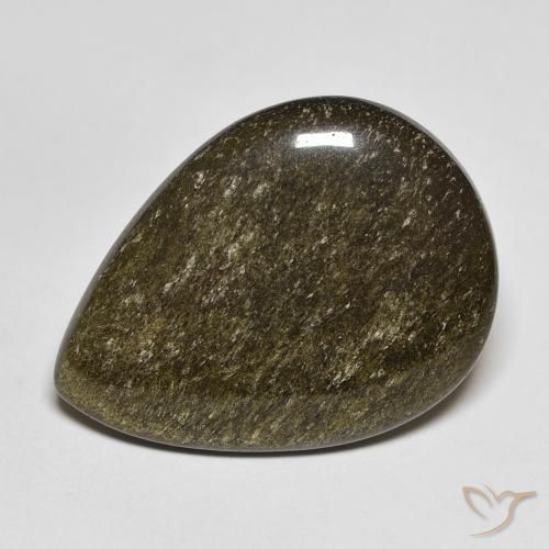 11.74ct Naturel Noir avec reflets dorés Obsidienne, En forme de poire, Opaque